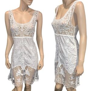 Solitaire Boho Floral Lace Embroidered Sheer Chemise Dress